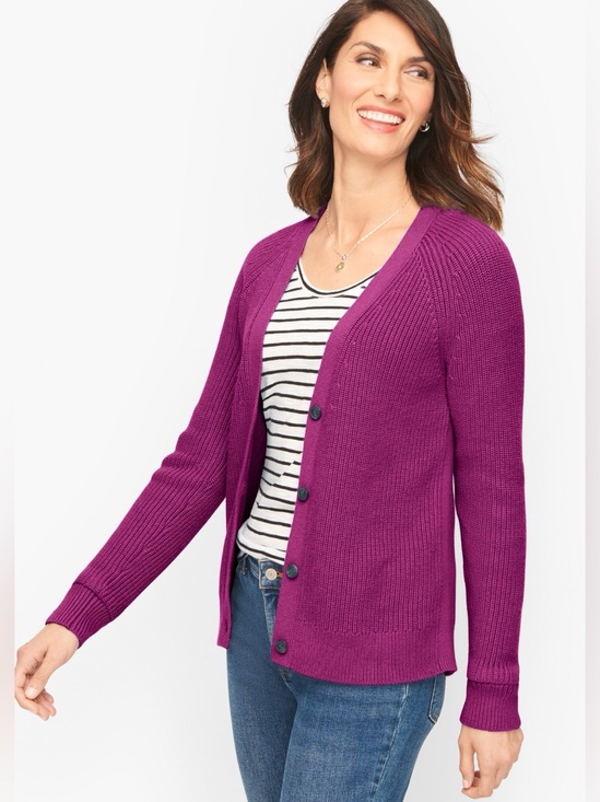 Talbots Sweaters - Talbots Shaker Stitch V-Neck Cardigan Magenta Size 1XP